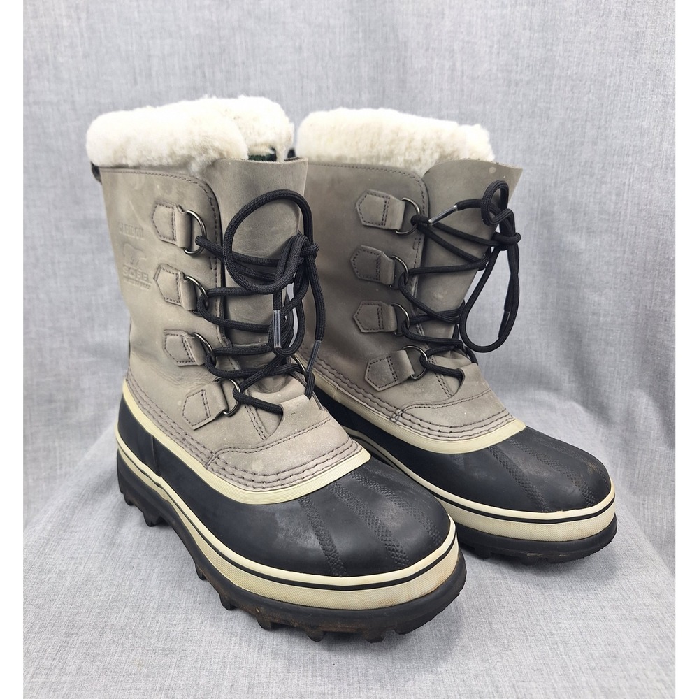Sorel Caribou Waterproof Snow Boots Quarry Grey Black NL1005-051 Womens 6.5